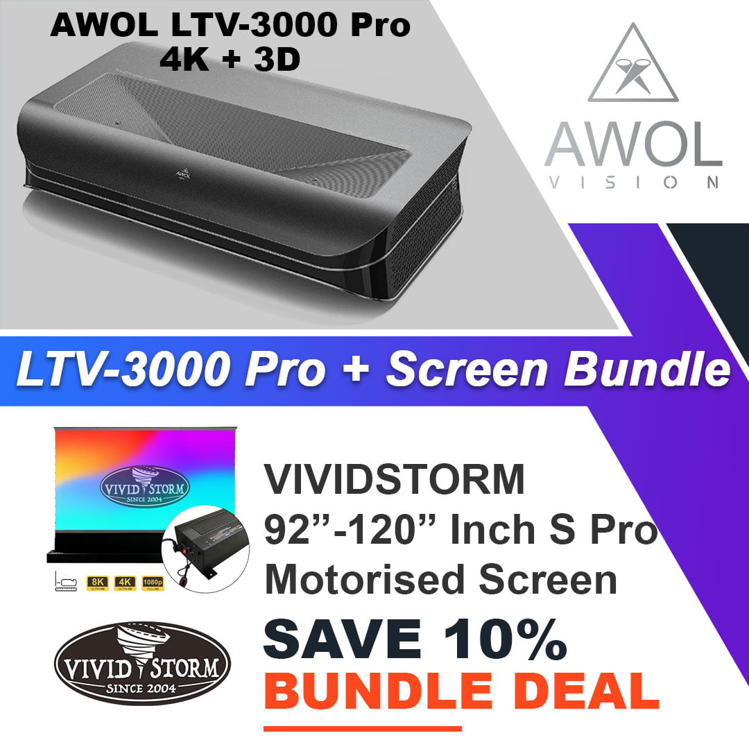AWOL Vision LTV3000 Pro 3D 4K UST Projector + VIVIDSTORM 92"120