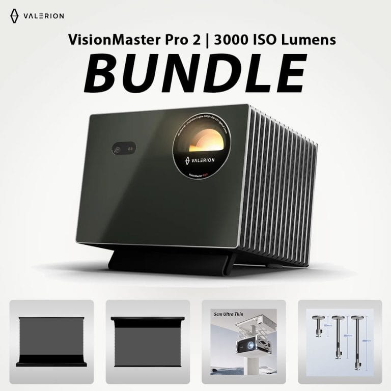 BUNDLE Valerion VisionMaster Pro 2 4K RGB Triple Laser Projector + Drop Down Screen Package Deal