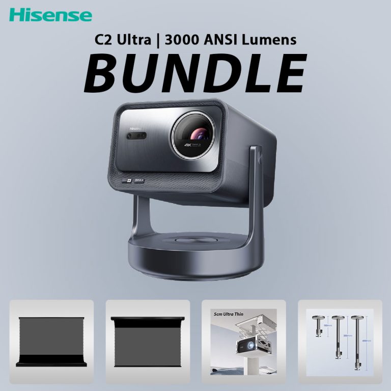 BUNDLE Hisense C2 Ultra TriChroma 4K Smart Mini Projector Home Theater Package Deal