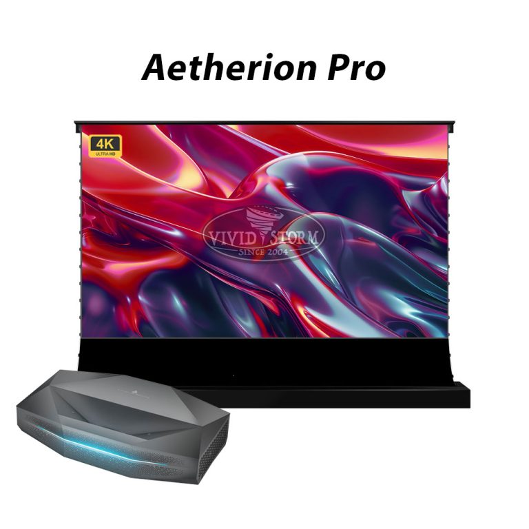 BUNDLE AWOL Aetherion Pro 4K UST Projector + VIVIDSTORM S Pro Motorised Floor Rising ALR/CLR UST Projector Screen Package Deal