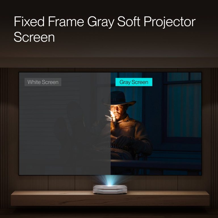 AWOL Vision CineContrast Fixed Frame Soft Gray Projector Screen - fixed frame gray screen versus white screen
