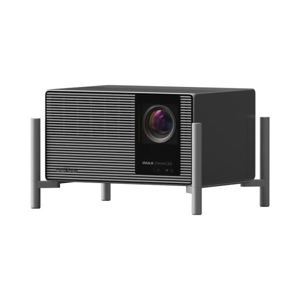 XGIMI TITAN Noir Max 4K RGB Laser Projector - front angle view on desktop stand