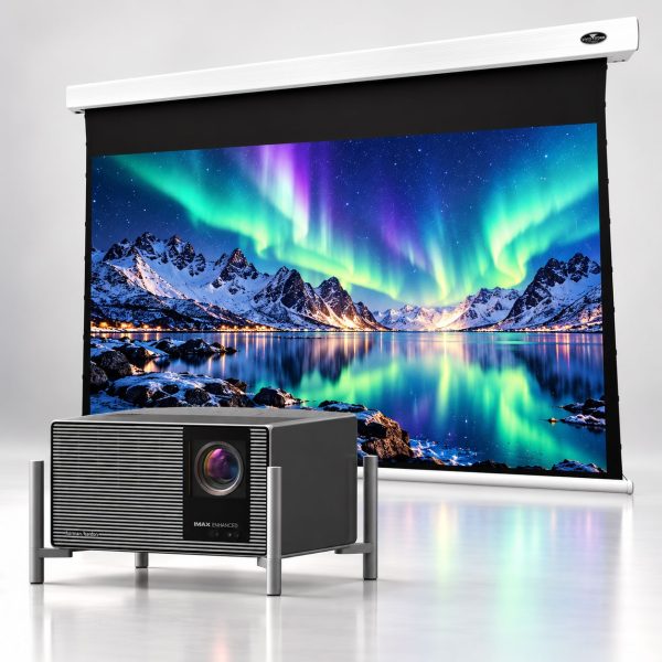 XGIMI TITAN Noir Max 4K RGB Laser Projector + VIVIDSTORM Slimline Cinema White Motorised Drop Down Projector Screen Package Deal